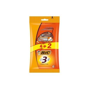 (اصلی/ 6عددی) خودتراش تیغ 3 لبه پوست حساس بیک 6عددی  Bic Sensitive