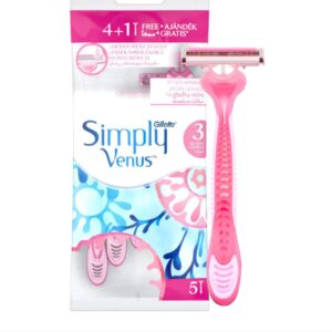 (اصلی/5 عددی) خودتراش تیغ 3 لبه سیمپلی ونوس صورتی ژیلت بسته 5 عددی Simply Venus Basic