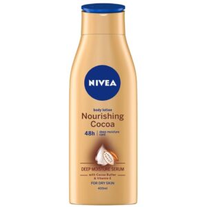 (اصلی آلمانی/400میل) لوسیون بدن نیوا مدل کره کاکائو مرطوب کننده و آبرسان پوست خشک Nivea Nourishing Cocoa Dry Skin Body Skin