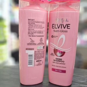 (اصلی فرانسه/400میل) شامپو لورال صورتی براق و درخشان کننده موهای کدر L’OREAL PARIS Elvive Shampoo Nutri Gloss